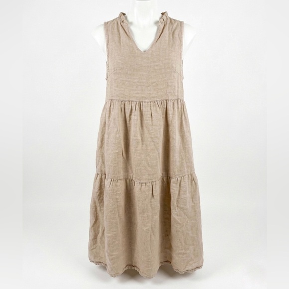 Le Ragazze Dresses & Skirts - Le Ragazze Linen Sleeveless Tan Midi Dress